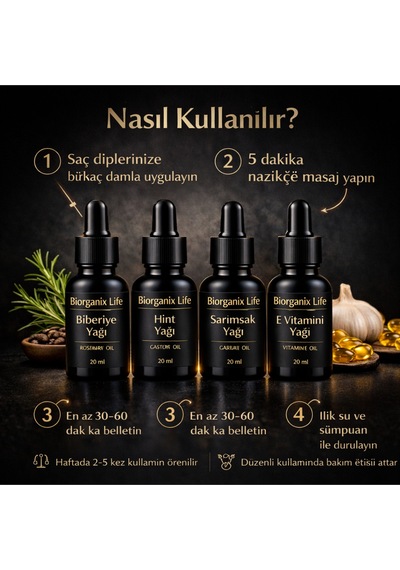 Life 4 Lü Saç Bakım Seti Biberiye + Hint + Sarımsak + E Vitamini Güçlü & Dolgun Görün