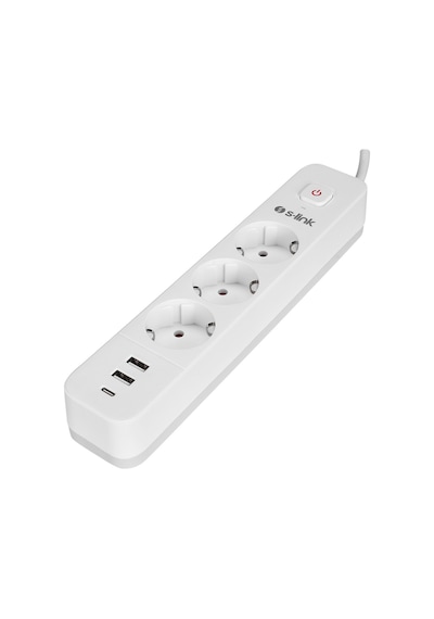 S-Link SPG03TC 1.5mt Akım Korumalı 3'lü Grup Priz 2 Usb +1 Type C Girişli