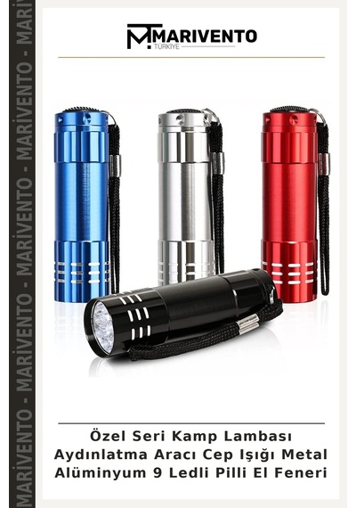 Özel Seri Kamp Lambası Aydınlatma Aracı Cep Işığı Metal Alüminyum 9 Ledli Pilli El Feneri