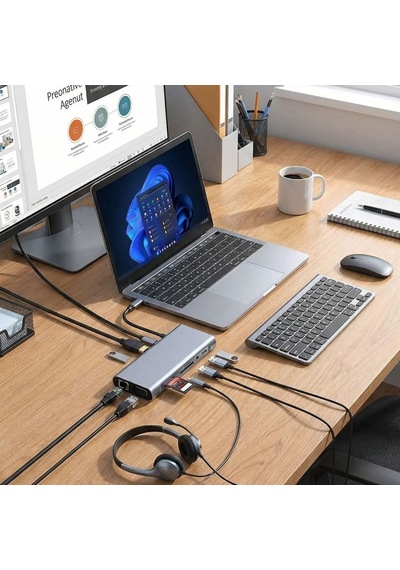 8in1 Type-c Çoklayıcı Hub Hdmı 4k Usb 3.0 Sd Tf Kart Rj45 Ethernet Dönüştürücü Adaptör 4915