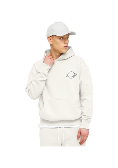 Benroma 3 İplik Penye Satürn Unisex Kapüşonlu Sweat Beyaz