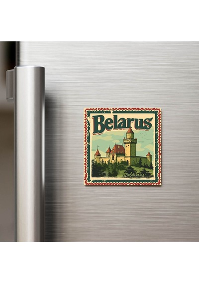 Belarus Belarus - Posta Pulu Temalı Ülke - Baskılı Buzdolap Magneti Kare - 9x9 Cm