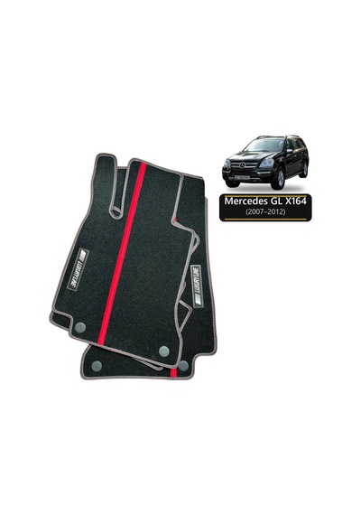Oto Halı Paspas Seti Mercedes Gl Serisi X164 2007 2012 Uyumlu - Siyah Kırmızı Şeritli