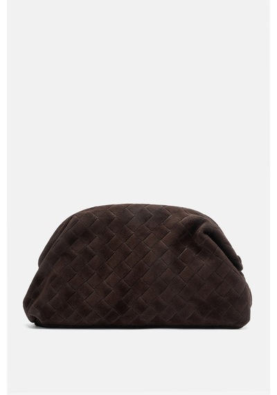 Dericlub Althea Kadın Örgü Desenli Clutch El Çantası Gerçek Süet Deri Kahverengi