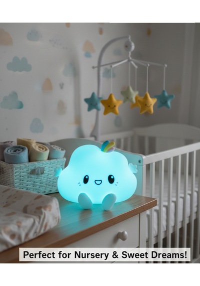 Little Cloud Silikon Gece Lambası Dokunmatik Renk Değiştiren Led Uyku Lambası, Çocuk & Bebek Odası Beyaz