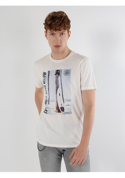 Colin'S Regular Fit Bisiklet Yaka Baskılı Beyaz Erkek Kısa Kol Tişört Cl1062700_Q1.V1_Wht