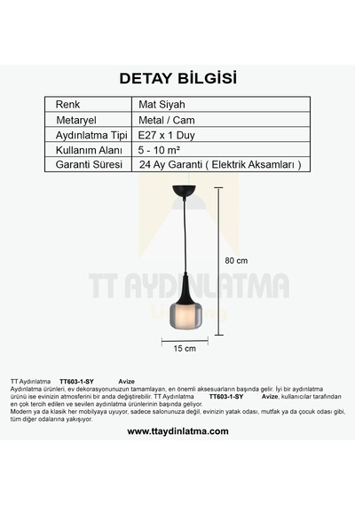 Tt603-1-fullsy Tt Ayd. Mat Siyah Tekli Silindir Çift Camlı Avize Siyah - Bal Cam