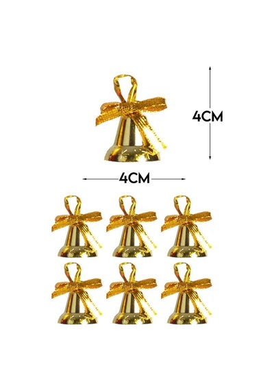 6 Adet Mini Çan Süs Yılbaşı Çam Ağacı Süsü 4 Cm Altın Sarısı Kurdeleli Zil Gold Yılbaşı Çam Ağacı Süsü