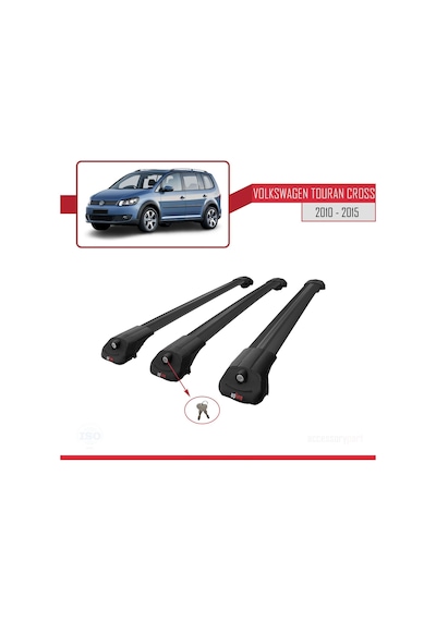 Volkswagen Touran Cross 2010-2015 Arası İle Uyumlu Ace-1 Ara Atkı Tavan Barı Siyah 3 Adet Bar
