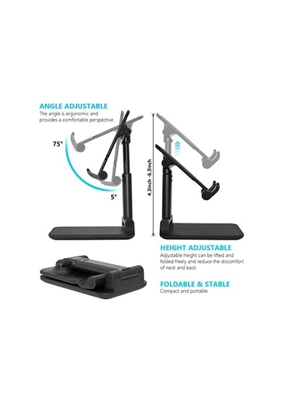 Cep Telefonu Standı, Katlanır Masaüstü Telefon Standı, Açı Yüksekliği Ayarlanabilir Cep Telefonu Tutacağı, Masa, Ofis, Tablet Standı Tüm Telefonlarla Uyumlu 10-25 Cm Cep Telefonu/tablet