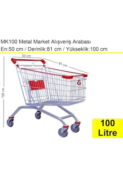 Mk100 Metal Market Alışveriş Arabası 100 Litre / En:50 Boy:81 Yükseklik:100 Cm