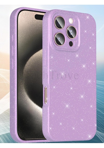 Apple İphone 16 Pro Kılıf Kamera Korumalı Parlak Simli Lüks Kapak - Lila