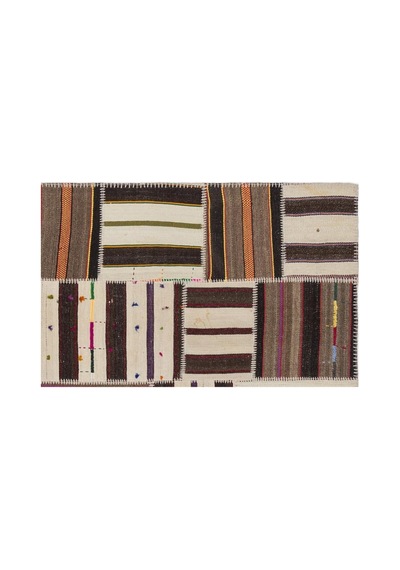 El Dokuması Patchwork Vintage Yün-pamuk Çizgili Halı 2213 160 X 230 Cm Çok Renkli