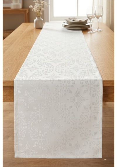 Ranır Runner Şık Sofra Dekoru Dekoratif Lüks Gürünüm Kare Runner 40x160 Cm Beyaz