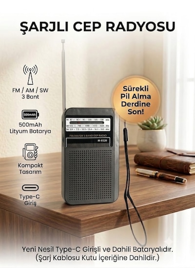 Dexxony Şarjlı Cep Radyosu - Fm Am Sw 3 Bant Dsp Çipli Deprem Çantası İçin Küçük El Radyosu