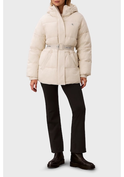 Calvin Klein Regular Fit Kapüşonlu Kemer Detaylı Mont Lv047d507g67u Kadın Mont Lv047d507g 67u Ekru