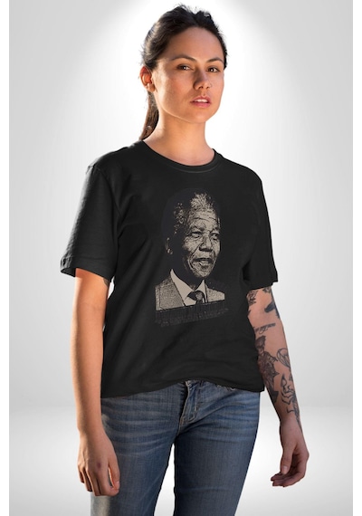 Nelson Mandela Unisex Unisex Siyah Organik Baskılı T-shirt Penye Yüksek Kalite Siyah