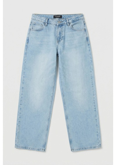 Itsbasic Kadın Ice 2s6-3 Barrel Mid Rise Fit Orta Bel Denim Jean Buz Mavi