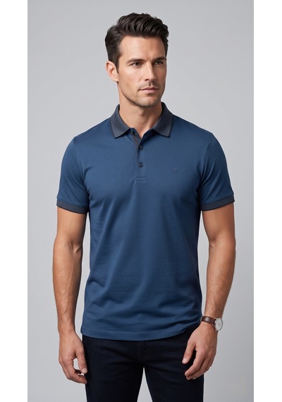 Efor Comfort Fit Rahat Kalıp %100 Pamuk Kıvrılmaz Yaka İndigo Lacivert Polo Yaka Tişört Ts 931 İndigo-lacivert