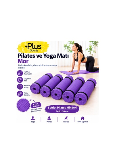 7 Mm 5 Adet Pilates Matı Yoga Matı Spor Minderi Yer Matı Egzersiz Minderi 140 Cm X 50 Cm Mor Mor