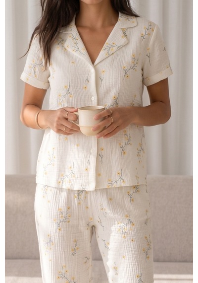 Kadın Loose Uzun Paça Pamuk Çok Renkli Pijama Takımı