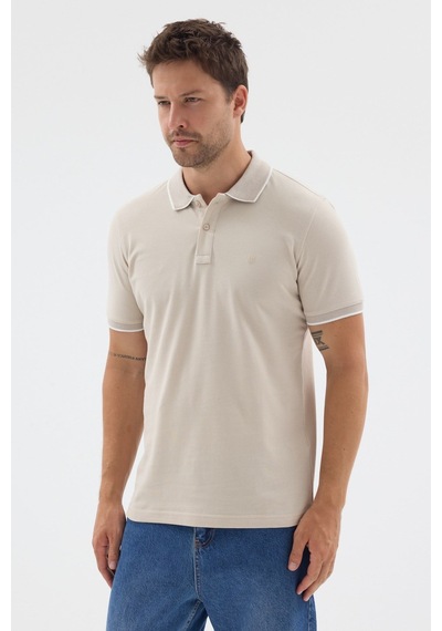 Bej Polo Yaka Pike Kısa Kol Slim Fit %100 Pamuk Tişört 1011260171