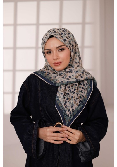 Mimiyum Flora Desen Soft Eşarp Yeşil Bej