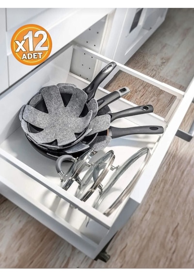 12 Adet Kalın Tava,tencere Ve Bor Cam Koruyucu Düzenleyici Çizdirmez Elyaf Keçe 30x30 Antrasit