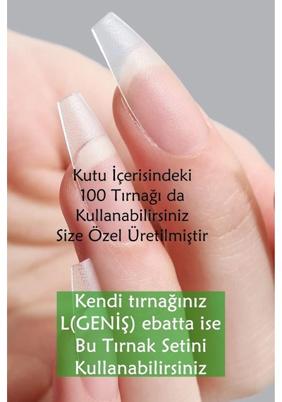 100 Adet Large Küt Orta Uzunlukta Jel Protez Tırnak Tips Large