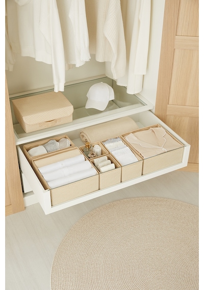 Ocean Home Textile 6'lı Bej Balıksırtı Çekmece İçi Düzenleyici Kutu 2 Adet 28 x 28 x 13 / 2 Adet 28 x 13 x 13 / 2 Adet 14 x 14 x 13 cm