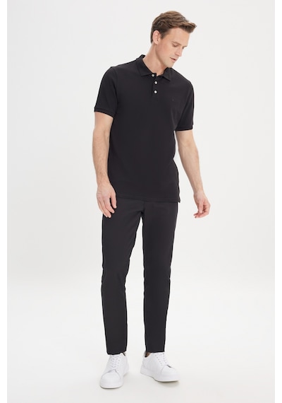 AC&Co / Altınyıldız Classics Erkek Slim Fit Dar Kesim Polo Yaka %100 Pamuk Kısa Kollu Tişört Siyah