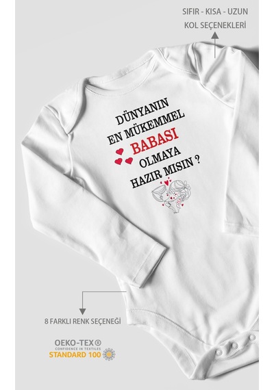 Dünyanın En Mükemmel Babası Olmaya Hazır Mısın Baskılı Bebek Zıbını %100 Pamuk Uzun Kol Beyaz