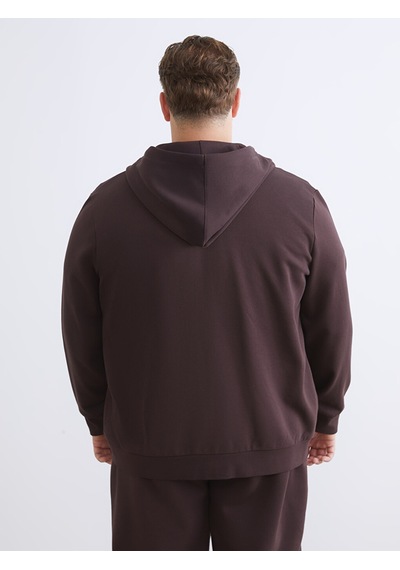 Lcwaıkıkı Classic Mürdüm Büyük Beden Kapüşonlu Erkek Kalın Fermuarlı Sweatshirt