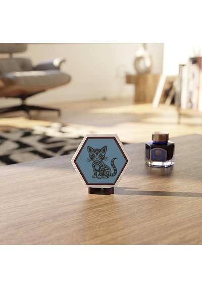 Modern Çizgilerle Kedi Figürlü Masaüstü Objesi Yaşam Alanlarınıza Pozitif Enerji Katan Özel Tasarım 10x10 Cm, Gök Mavi