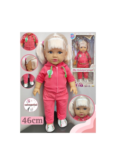 Büyük Boy Et Bebek 46cm Kokulu Kutulu Model Bebek Eşofmanlı Tina Bebek 46cm Pembe