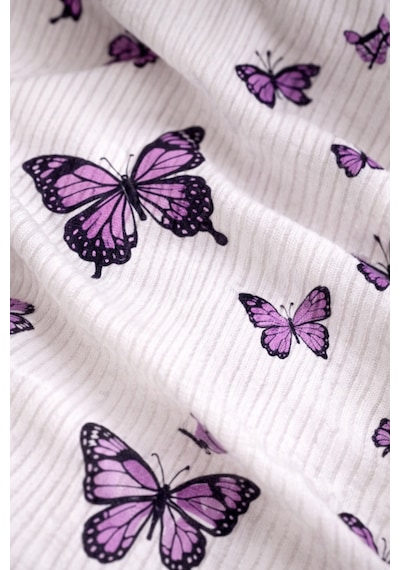 Burcumay Yazlık Kadın Kelebek Desenli Şortlu Pijama Takımı İnce Askılı Beyaz