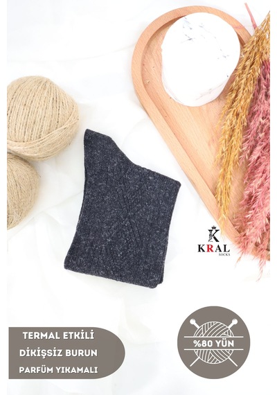 Kral Socks Dikişsiz Tasarım Lambswool Yünlü Kışlık Erkek Çorap Siyah