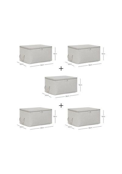Ocean Home Textile 5'li Küçük Boy Gri Balıksırtı Hurç Set 30 x 22 x 18 cm