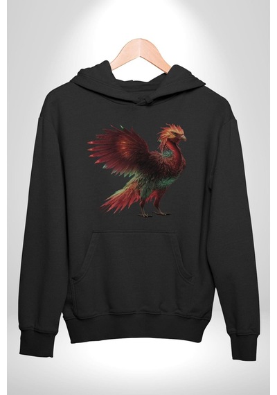 Anka Kuşu Ateş Kuşu Kadın Erkek Siyah Kapüşonlu Sweatshirt Hoodie Siyah
