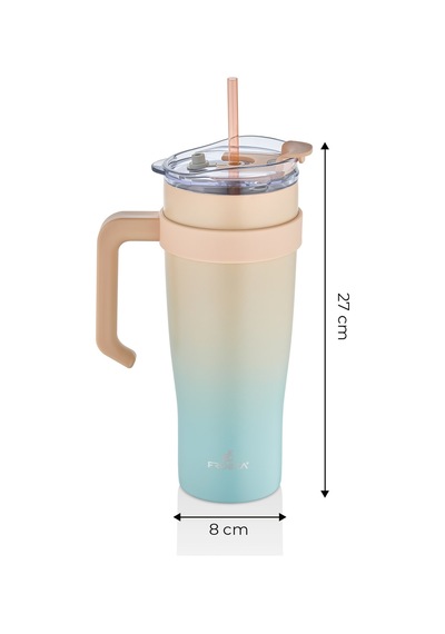 İçi 304 Kalite Paslanmaz Çelik 1000 Ml Pipetli Termos Çift Katmanlı Renk Geçişli , Sızdırmaz Bardak Pembe Mavi