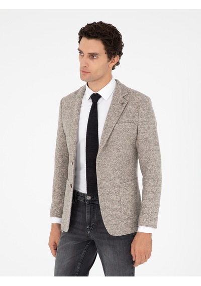Cacharel Bej Slim Fit Yün İpek Karışımlı Flanel Ceket
