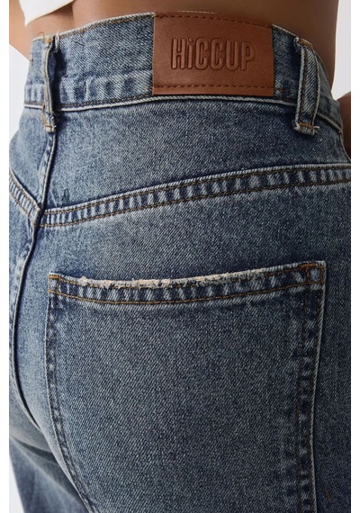 Hiccup Orta Bel Straight Leg Denim Pantolon Orta Mavi Denim