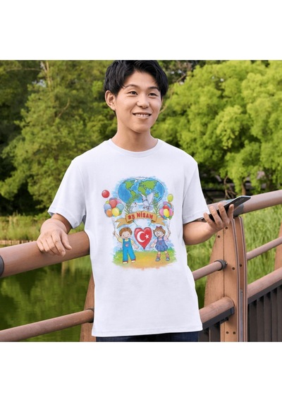 Alpşan Ticaret Çocuk Bayramı 23 Nisan T-shirt Beyaz Çocuk Yetişkin Tişört Unisex T-shirt 23 Nisan 58 Beyaz