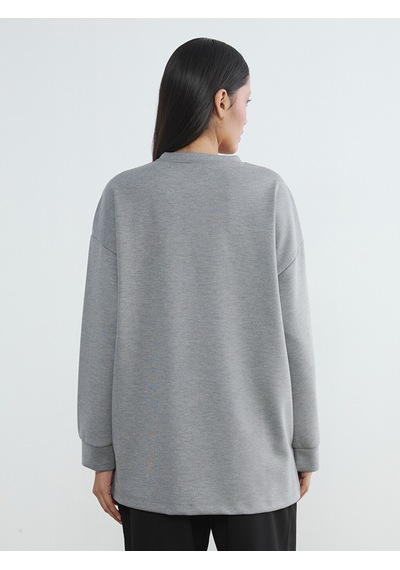 Lcwaıkıkı Classic Antrasit Çiçek Aplikeli Oversize Kadın Sweatshirt Tunik