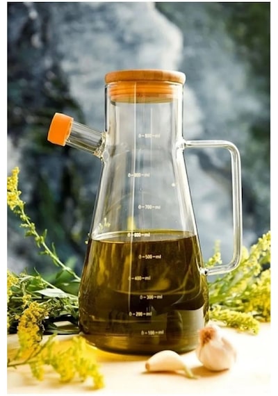 Bambu Kapaklı Cam Yağdanlık 900 Ml
