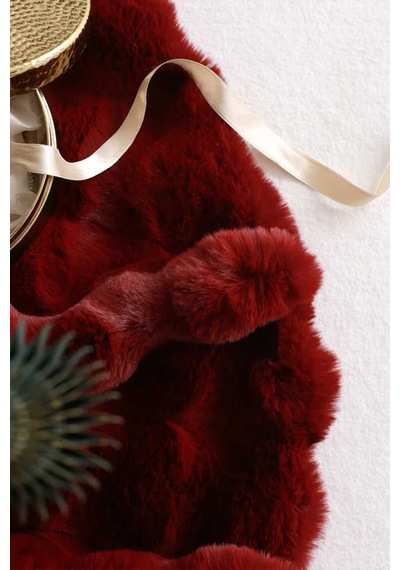 Çam Ağacı Ayak Halısı Örtüsü, Yılbaşı Ağacı Altı Örtüsü Peluş Bordo, Bubble Halı 100x100 Cm
