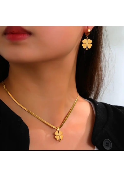 Yonca Gold Çelik Takı Seti 362 Gümüş - Rose Gold
