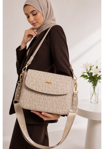 Just Polo Yeni Sezon Kolon Askılı 4 Bölmeli Kadın Çantası 25x15cm Bej