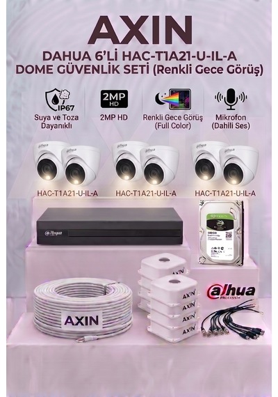 6 Kameralı Dome Renkli Gece Görüşlü Güvenlik Kamera Seti - Mikrofonlu Sesli , 1 Tb Hdd, Yapay Zeka Yüz Tanıma