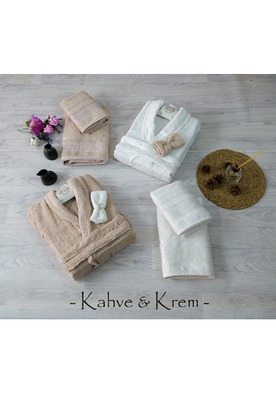 Onur Home 10 Parça Bamboo Aile Bornoz Seti Kahve - Krem
